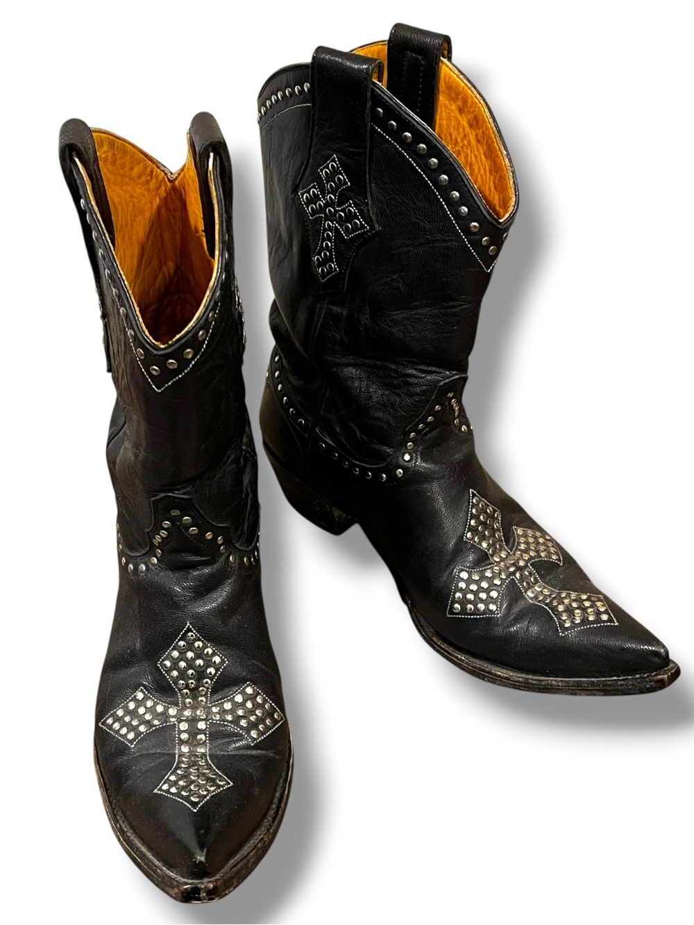 Old Gringo Cowboy Boots Silver Stud Crosses Black Leather Womens 7 Western Biker